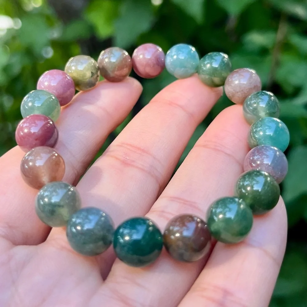 10mm stretchable rainbow‎ color moss agate bracelet